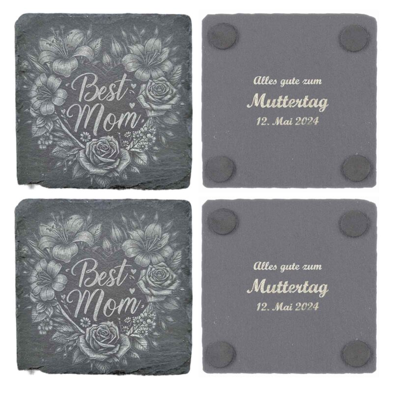 Set Best Mom Schiefer-Untersetzer personalisiertes Geschenk Muttertag quadratisch – Bild 2
