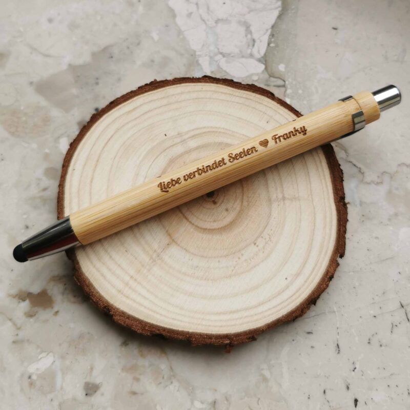 Kugelschreiber Touchpen mit Gravur Bambus personalisiert Holz Geschenk – Bild 2