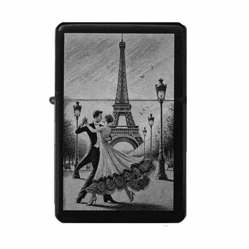 Paris Dance Feuerzeug mit tanzendem Paar vor dem Eiffelturm, Vorderseite