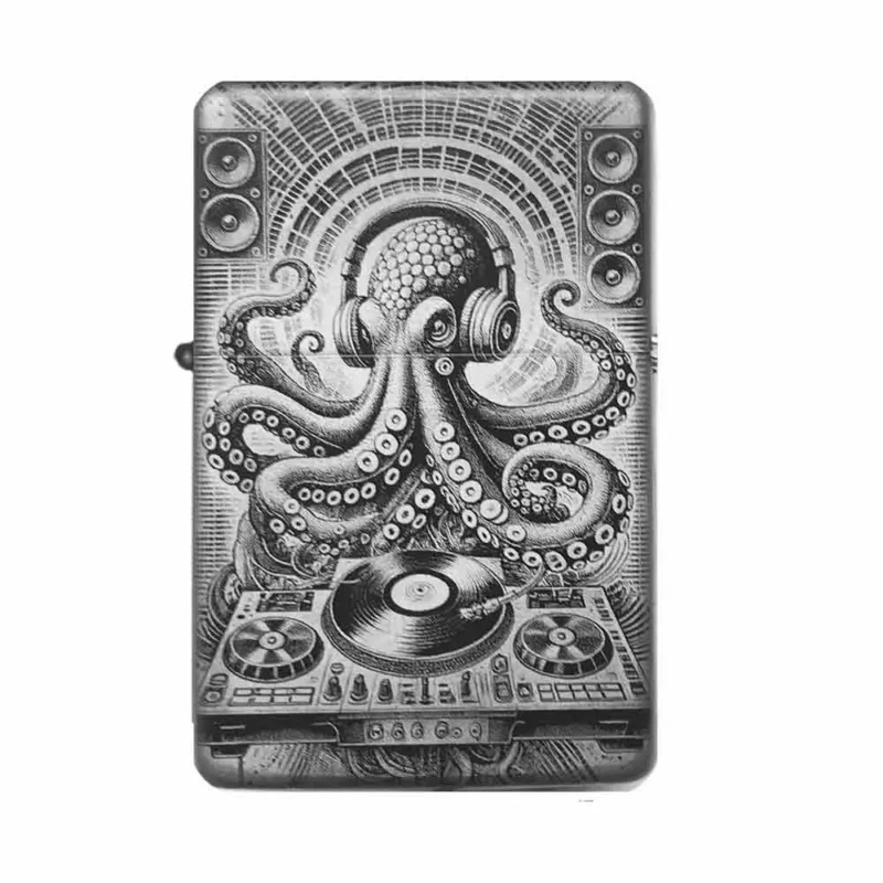 Lustiges graviertes Feuerzeug mit DJ-Oktopus – einzigartiges Design für Musikliebhaber