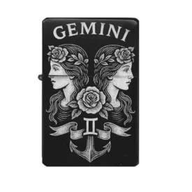 Gemini Feuerzeug mit gravierten Zwillingen und floralen Ornamenten