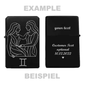 Personalisiertes Gemini Feuerzeug mit schlichter Gravur und Beispieltext