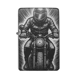 Feuerzeug mit Motorradfahrer Silhouette – Biker-Motiv für Abenteuerlustige