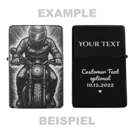 Biker Gravur auf Feuerzeug – personalisierbares Geschenk für Motorradfans