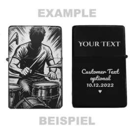 Drummer Gravur Feuerzeug – personalisierbares Musikmotiv für Schlagzeug-Fans