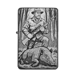 Feuerzeug mit Jäger und Wildschwein Gravur – personalisierbar mit Wunschtext | Geschenkidee für Jäger & Naturfreunde