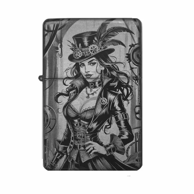 Feuerzeug mit Steampunk Lady Gravur – Geschenk für Fantasy-Fans im Steampunk-Stil