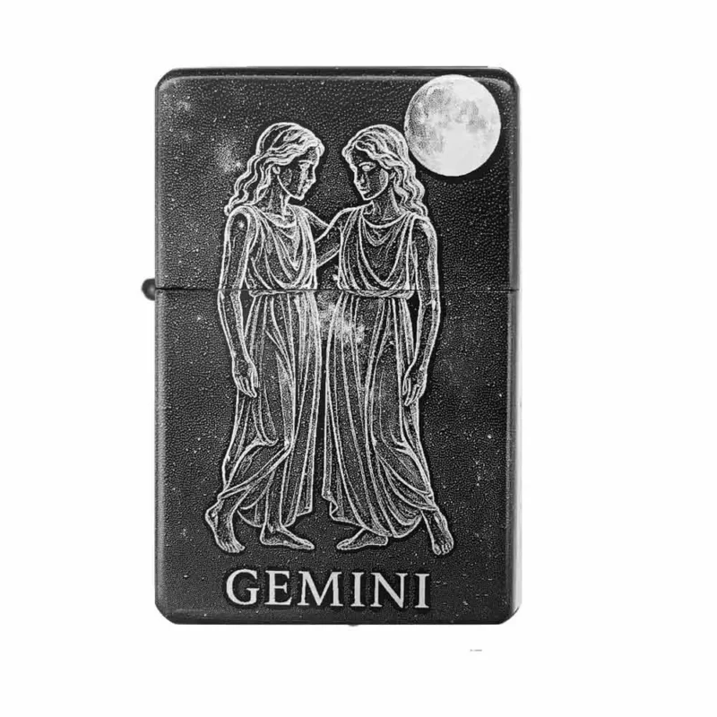 Personalisierbares Feuerzeug mit Sternzeichen Zwilling Gravur – Gemini Design mit Mond für Astrologie-Fans