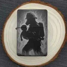 Emotionales Feuerwehr-Design Feuerzeug auf Holzplatte