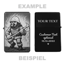 Rückseite mit Wunschtext – personalisierbares Feuerwehr-Feuerzeug Beispiel