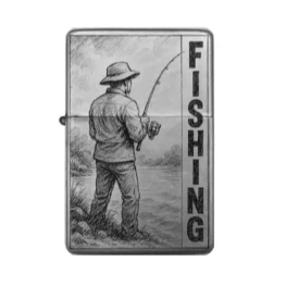 Angler Feuerzeug mit Gravur – Motiv mit Fischer am Fluss