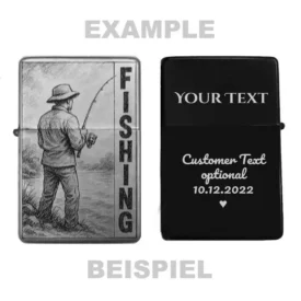 Personalisierbares Feuerzeug mit Angel-Motiv und FISHING-Schriftzug
