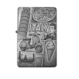 Italien-Feuerzeug mit Pizza, Roller & Kaffee – Dolce Vita Gravur