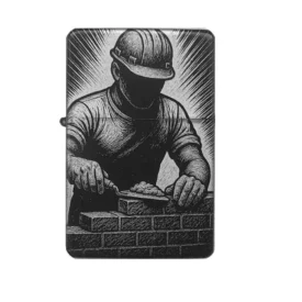 Feuerzeug mit Gravur eines Maurers beim Mauern – Handwerker-Motiv