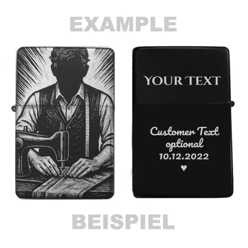Personalisierbares Feuerzeug mit Schneider-Design – Geschenk für Hobbynäher und Maßschneider