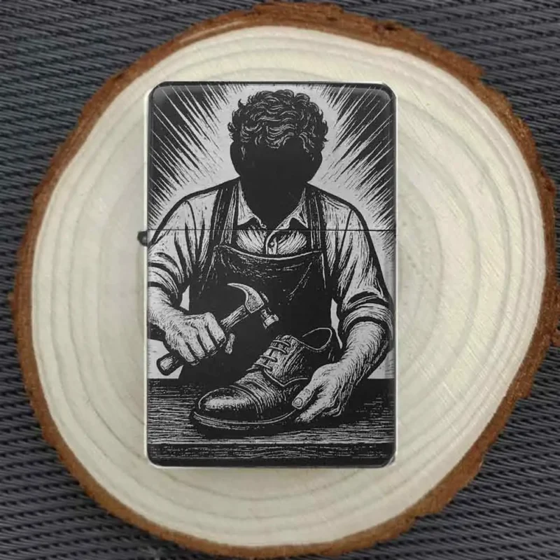 Schuster-Feuerzeug mit Handwerker-Motiv – personalisierbar als Geschenk für Schuhliebhaber
