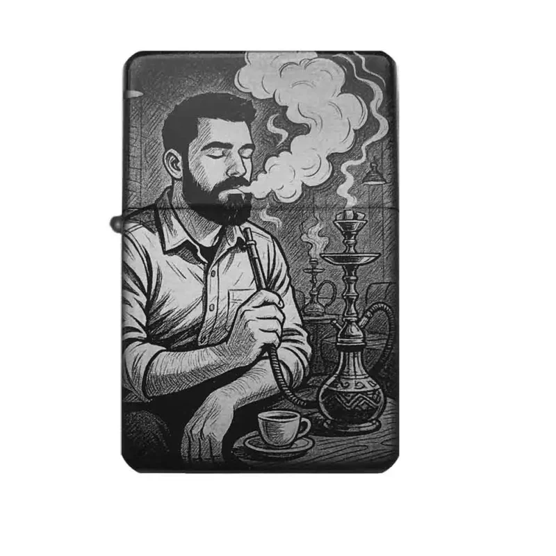 Shisha Feuerzeug mit Gravur – orientalisches Design mit Wasserpfeife und Teeglas