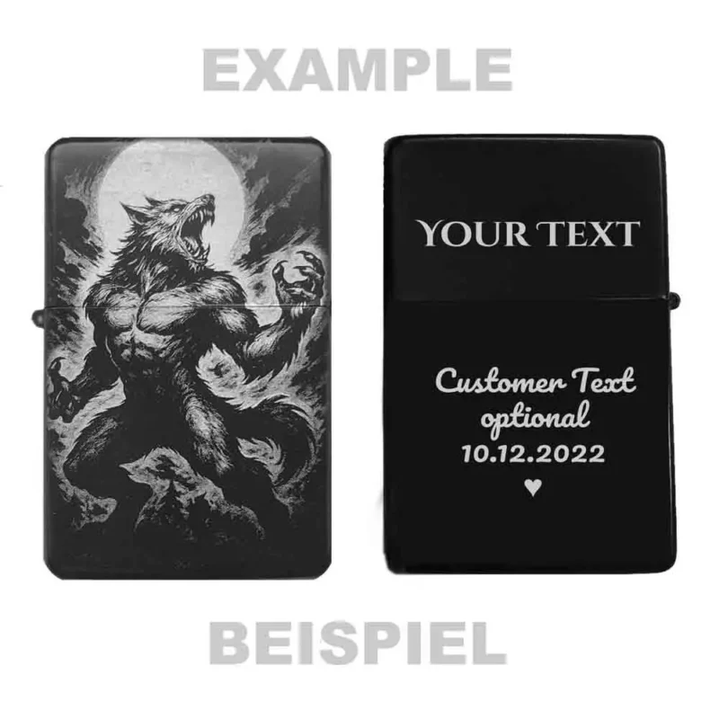 Mystisches Werwolf-Motiv Feuerzeug, personalisierbar mit Gravur