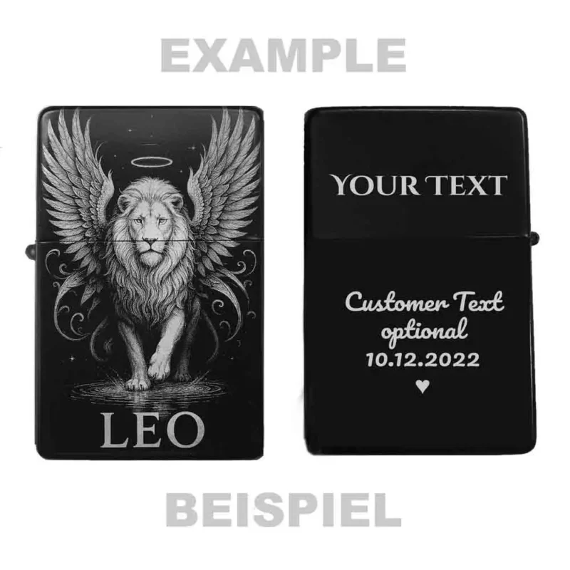 angel leo feuerzeug rückseite gravur beispiel