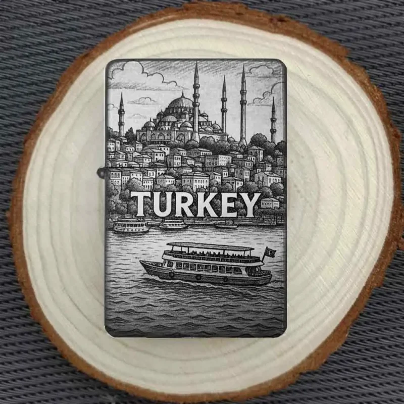Türkei Sight Seeing Motiv Feuerzeug präsentiert auf Holzplatte