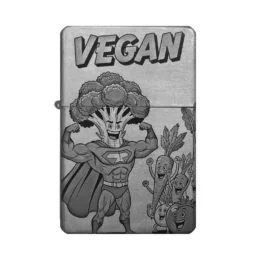 Vegan Feuerzeug Brokkoli • Personalisierbar Superhelden Power • Benzinfeuerzeug Schwarz Matt