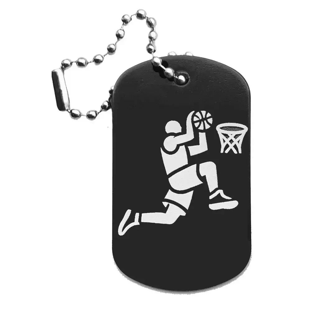 Basketball-Anhänger – Dogtag mit Lasergravur, schwarze Oberfläche