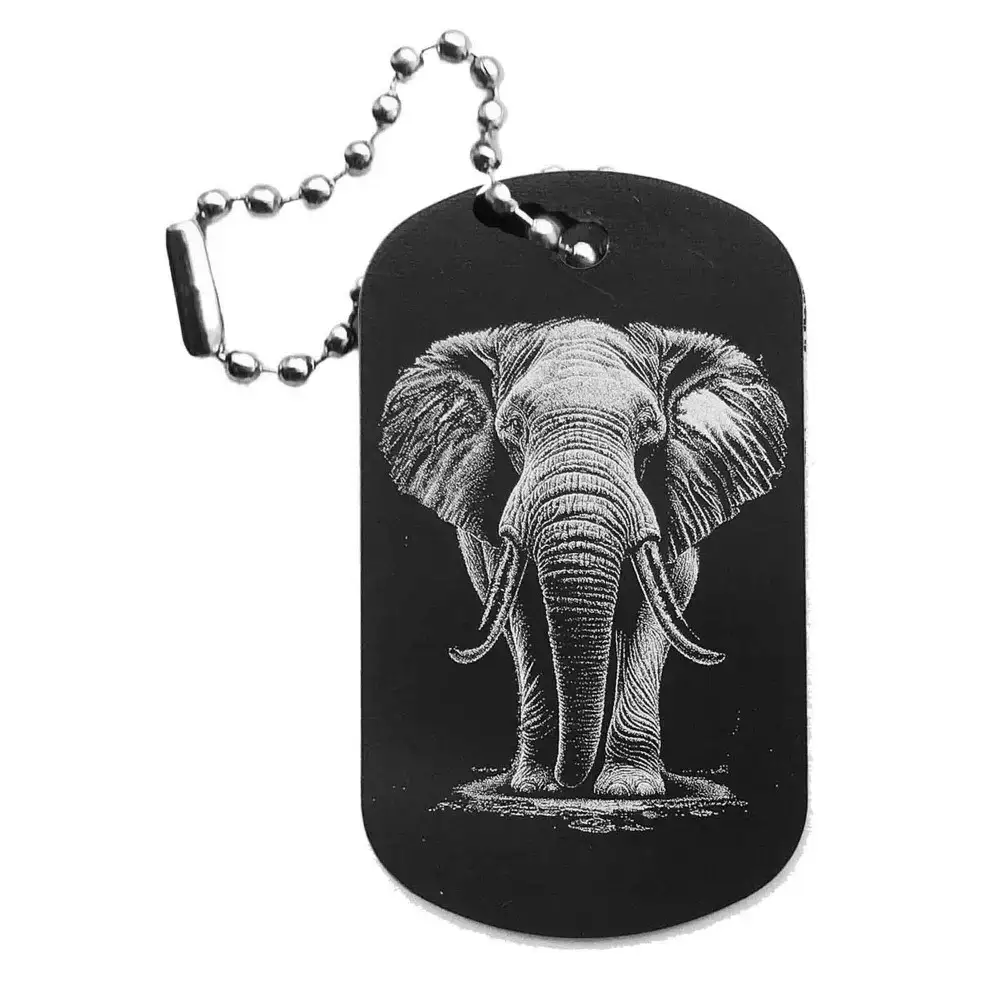 Elefanten-Anhänger – Dogtag mit Lasergravur, schwarze Oberfläche
