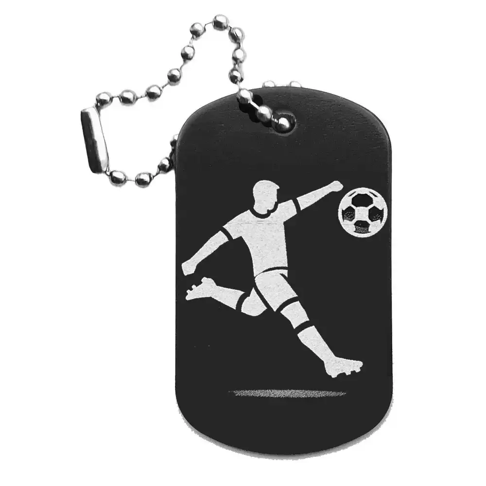 Fußballer-Anhänger – Dogtag mit Lasergravur, schwarze Oberfläche