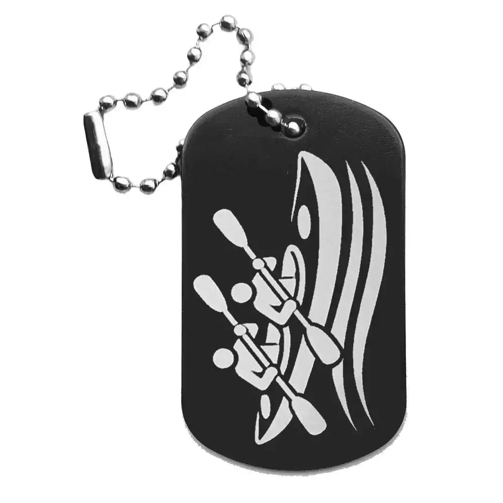 Kajak-Anhänger – Dogtag mit Lasergravur, schwarze Oberfläche