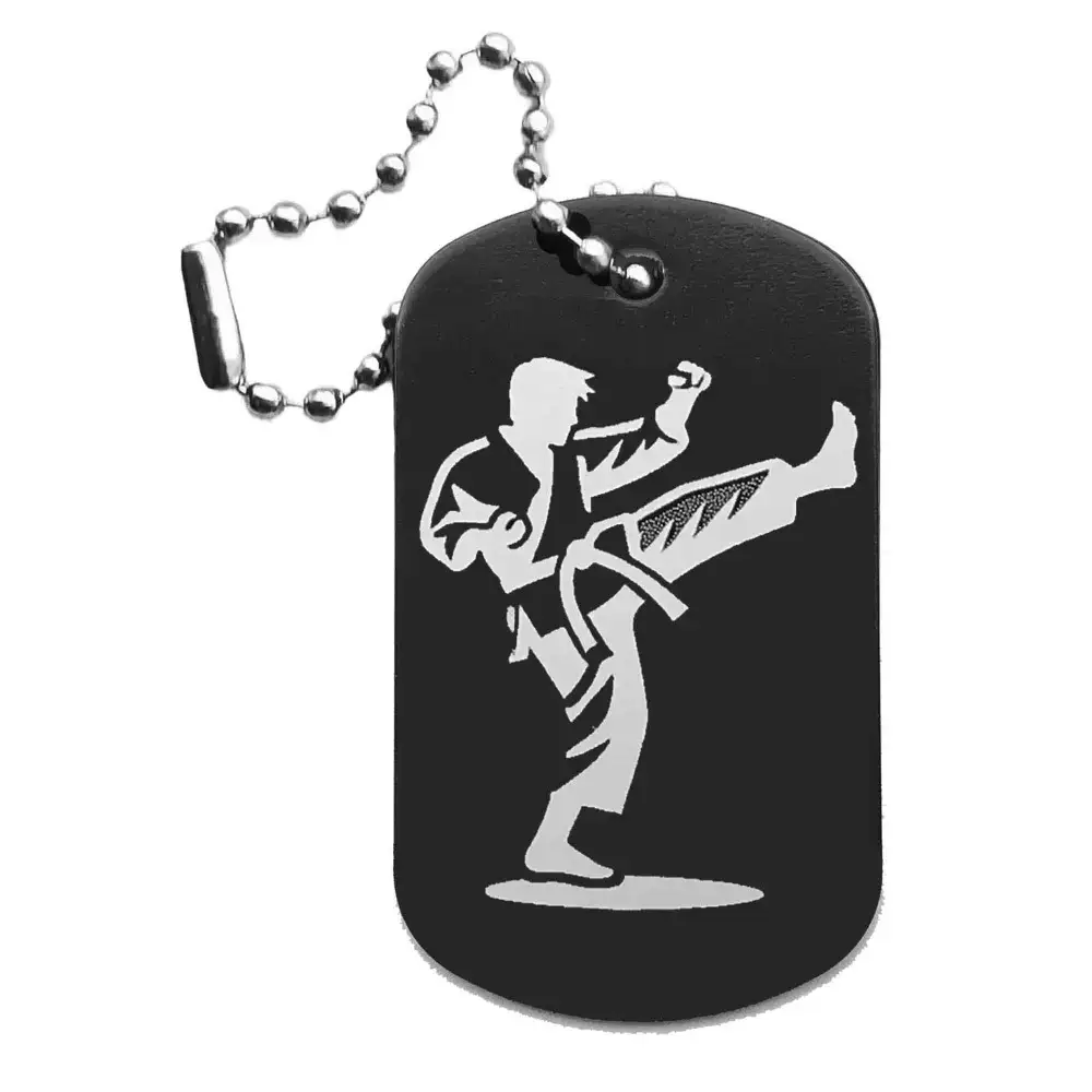 Karate-Anhänger – Dogtag mit Lasergravur, schwarze Oberfläche