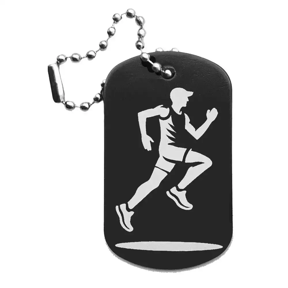 Laufen-Anhänger – Dogtag mit Lasergravur, schwarze Oberfläche