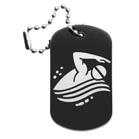 Schwimmen-Anhänger – Dogtag mit Lasergravur, schwarze Oberfläche