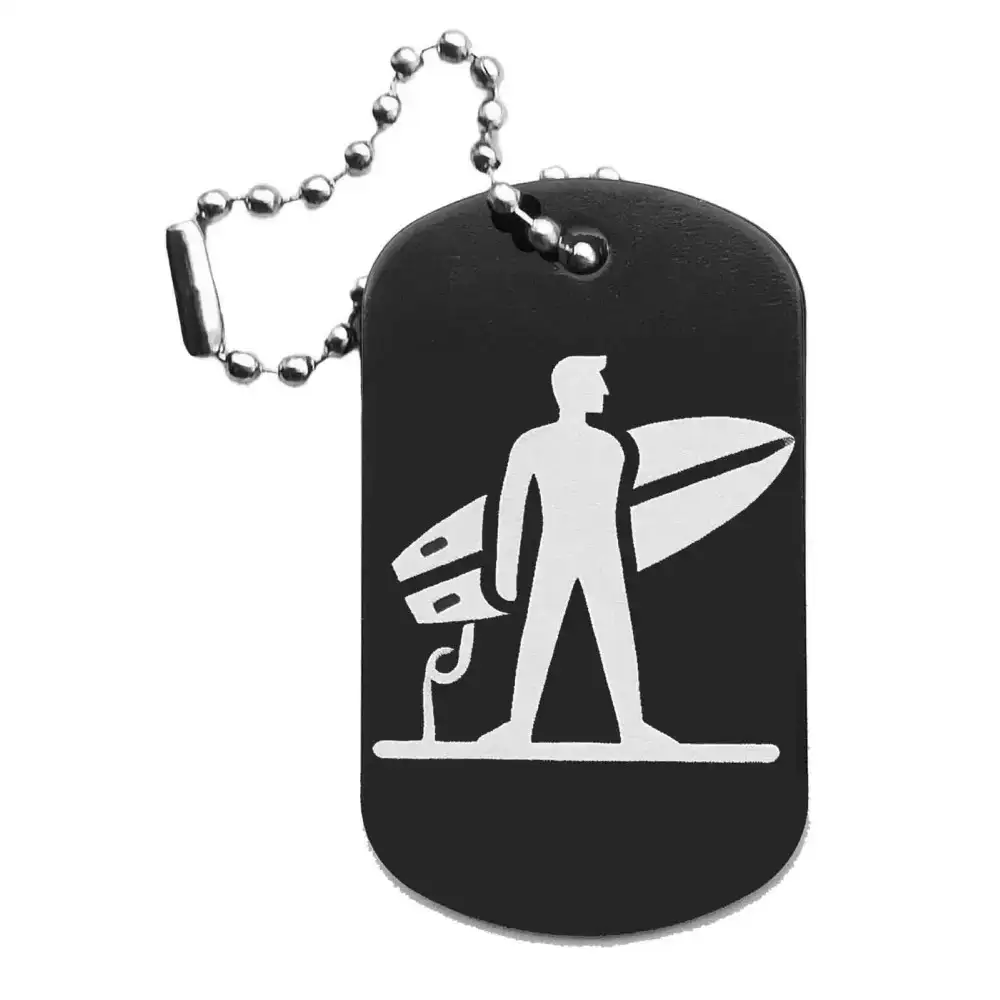 Surfen-Anhänger – Dogtag mit Lasergravur, schwarze Oberfläche