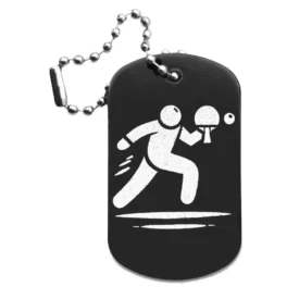 Tischtennis-Anhänger – Dogtag mit Lasergravur, schwarze Oberfläche