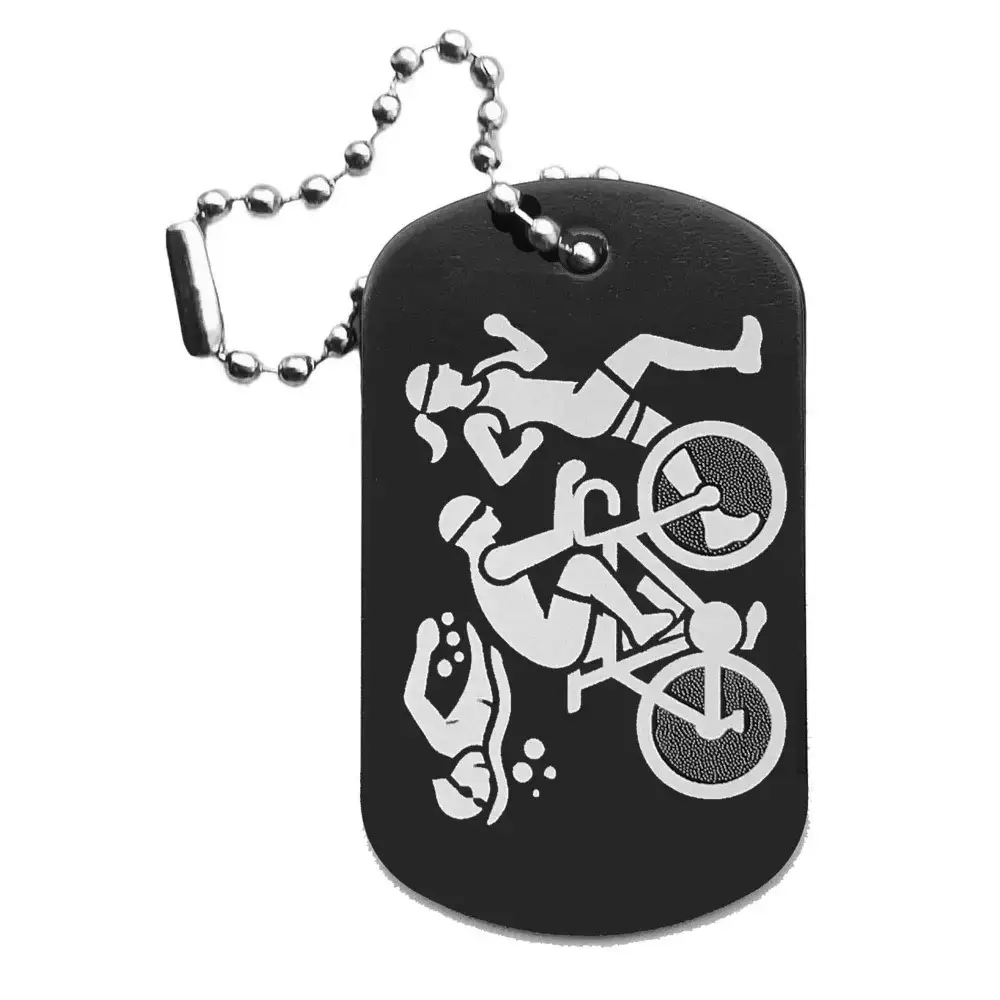 Triathlon-Anhänger – Dogtag mit Lasergravur, schwarze Oberfläche