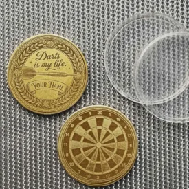 Rückseite der Darts-Münze mit klassischem Dartscheiben-Motiv.