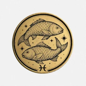 Vorderseite der Sternzeichen Münze "Fische" aus Messing mit astrologischer Gravur.