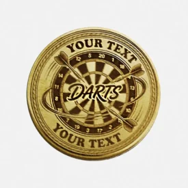 Vorderseite Darts-Münze mit zwei Textfeldern für Name und Verein.