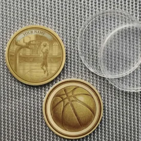 Standard-Rückseite der Messingmünze mit großem Basketball-Motiv.