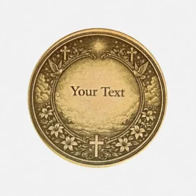 Personalisierbare Rückseite der Christophorus Münze mit verziertem Rahmen für individuelle Textgravur