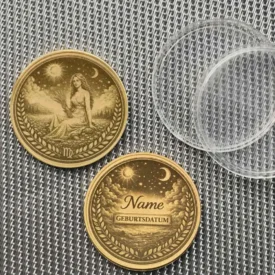 Personalisiertes Geschenk Sternzeichen Jungfrau Münze mit Gravur von Name und Geburtsdatum