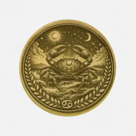 Vorderseite der Messing Münze mit Lasergravur Sternzeichen Krebs Cancer