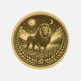 Vorderseite der Messing Münze mit Lasergravur Sternzeichen Löwe Leo