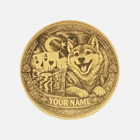 Vorderseite des Poker Card Guards: Hund mit Fes und Weste vor Istanbul-Skyline, personalisiert mit Name.