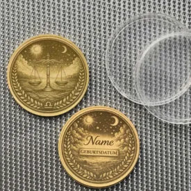 Personalisiertes Geschenk Sternzeichen Waage Münze mit Gravur von Name und Geburtsdatum