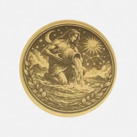 Vorderseite der Sternzeichen-Münze aus Messing: Wassermann in ausdrucksvollem astrologischem Design