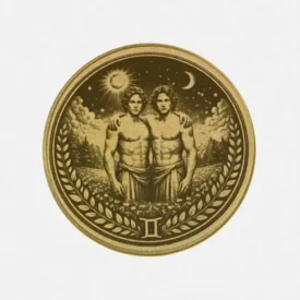 Vorderseite der Messing Münze mit Lasergravur Sternzeichen Zwillinge Gemini mit zwei Personen