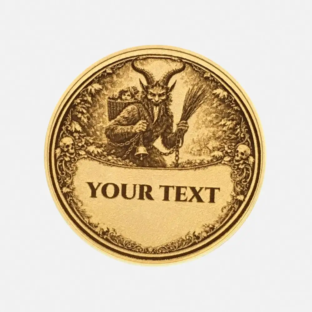 Rückseite der Krampus Münze mit Platz für Gravur in Rahmen mit Skulls und Teufel