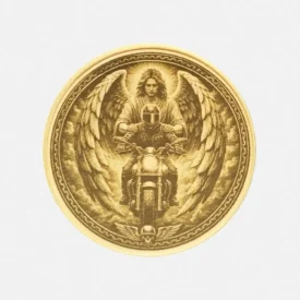 Massive Messingmünze Schutzengel beschützt Motorradfahrer mit Flügeln und Biker Symbolik