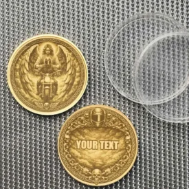 Schutzengel Münze für Biker mit personalisierter Textgravur im Motorrad Design Rahmen